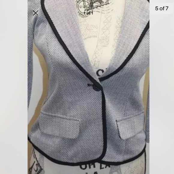 Monteau Women Cropped Herringbone Black White with contrast Piping Blazer Small - Picture 4 of 8